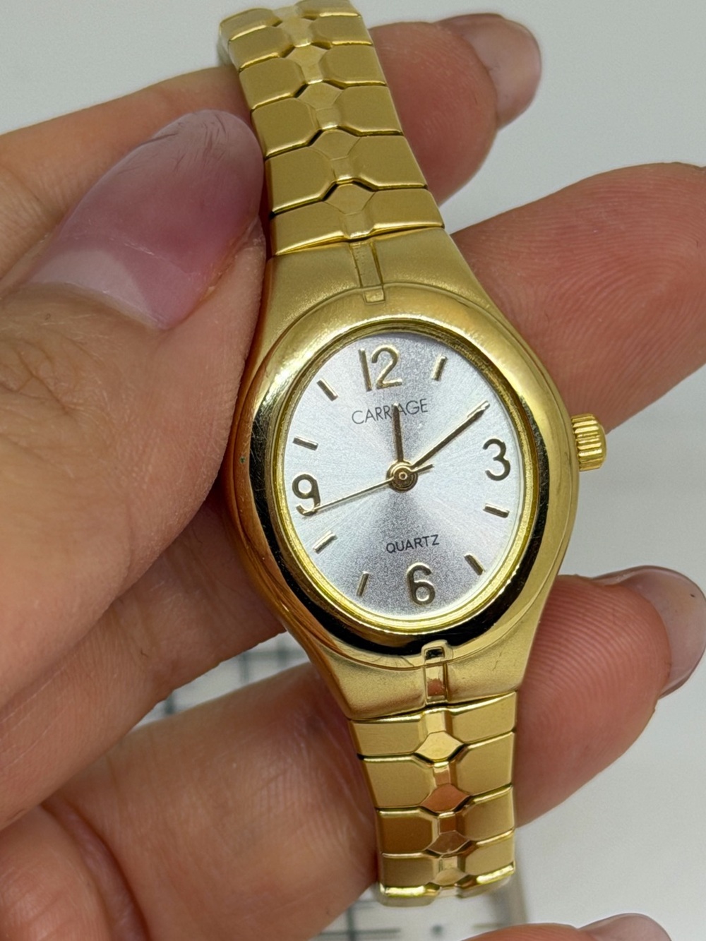 Vintage Carriage by Timex Gold Tone Stretch Bracelet Watch Quartz C6A251